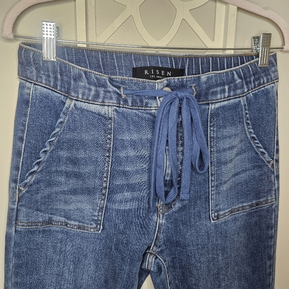Risen Los Angeles Denim Utility Chore Jogger Soft Stretchy Tie Fronts Jeans - Picture 5 of 12